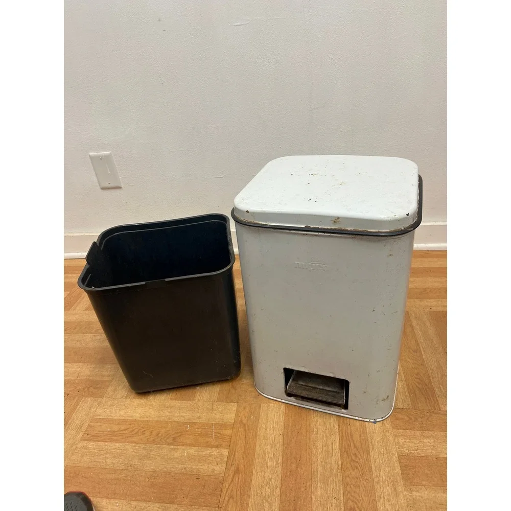 Vintage Mipro White Metal Step Trash Can Retro Industrial Kitchen Waste Bin MCM